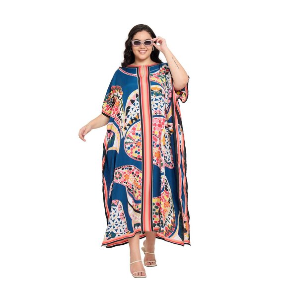 Gypsie Blu Paisley Printed Caftan Plus Size Dress Loose Comfy Maxi Cover Up Gown - Picture 7 of 8